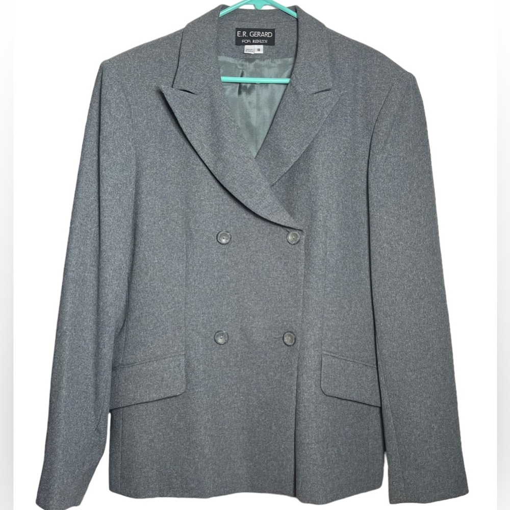 ER Gerard Women’s Vintage Academia Double Breasted oversized blazer 18 Gray